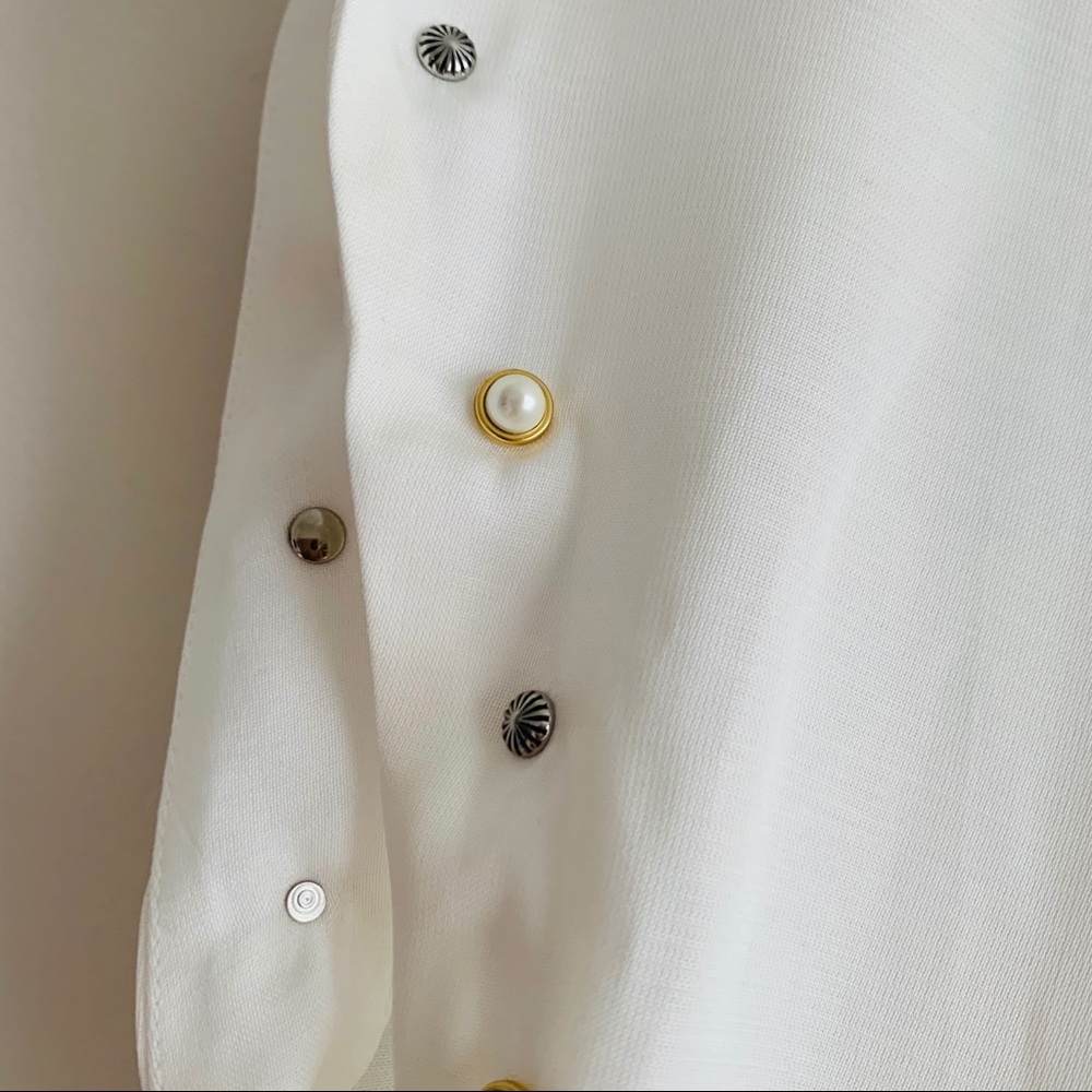 Sandro Courbe Satin Studded Back slit Top Blouse Ecru white - Picture 10 of 16